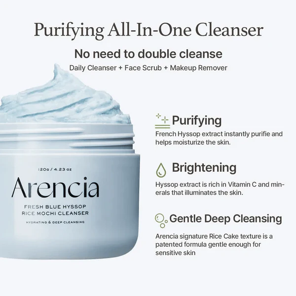 ARENCIA Fresh Blue Hyssop Rice Mochi Cleanser 120g - Image 12