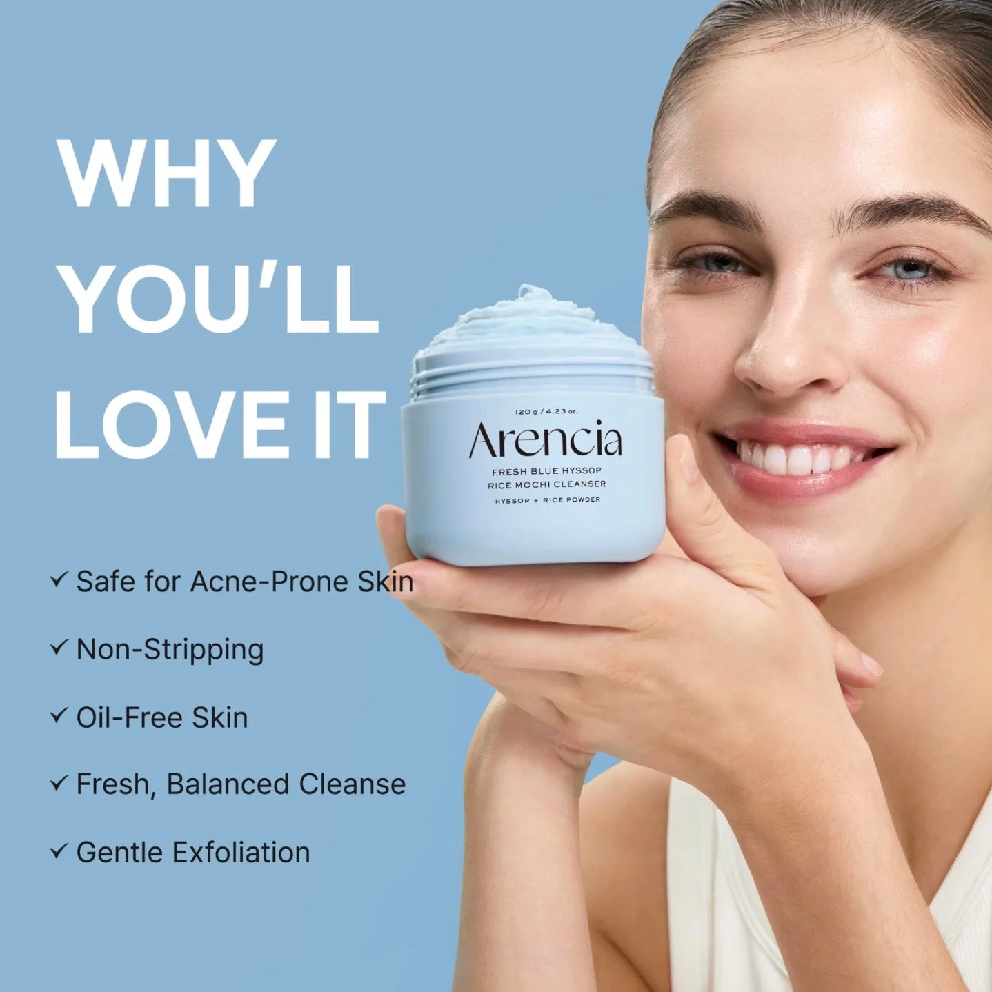 ARENCIA Fresh Blue Hyssop Rice Mochi Cleanser 120g - Image 3