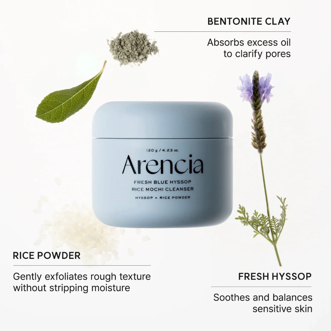 ARENCIA Fresh Blue Hyssop Rice Mochi Cleanser 120g - Image 4