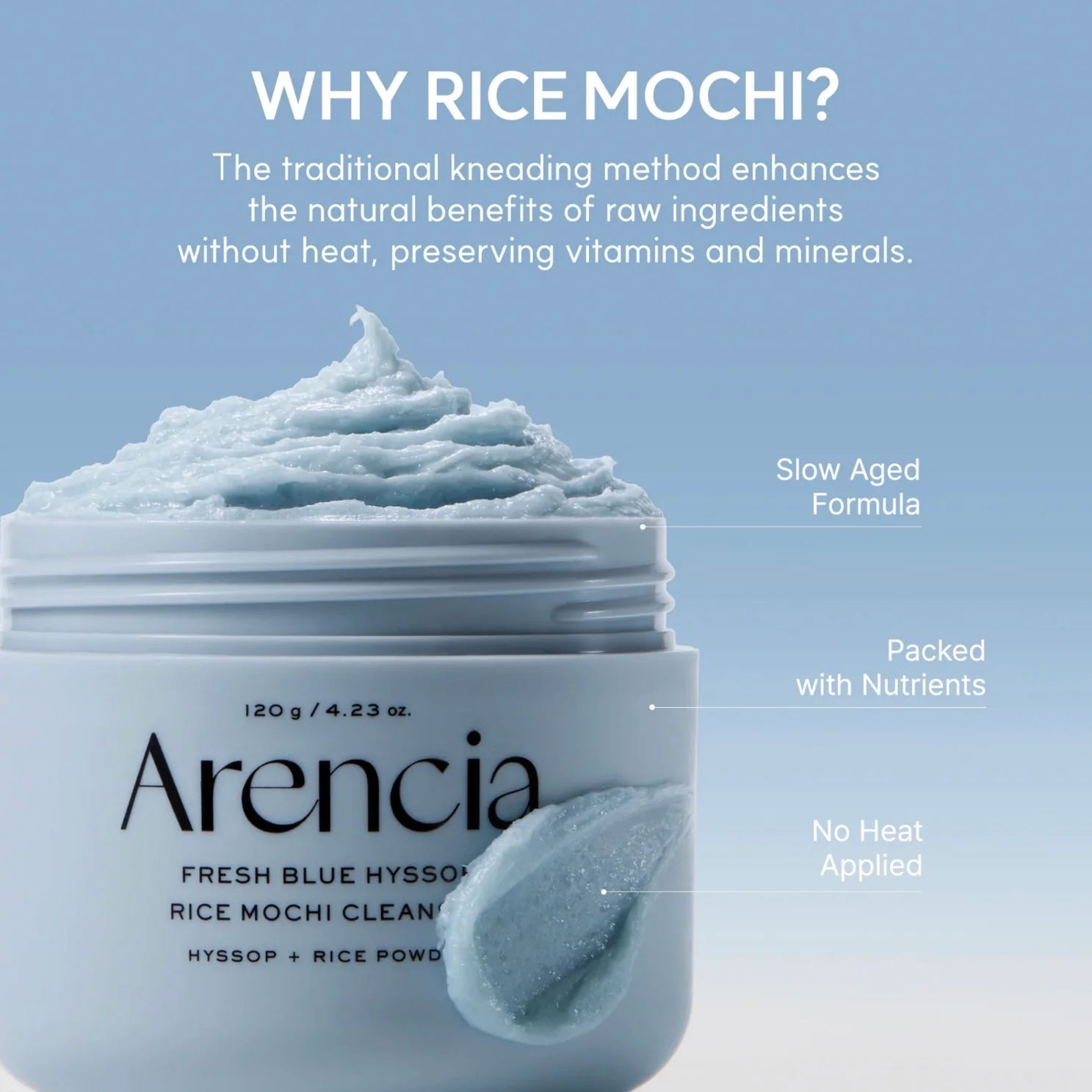ARENCIA Fresh Blue Hyssop Rice Mochi Cleanser 120g - Image 5