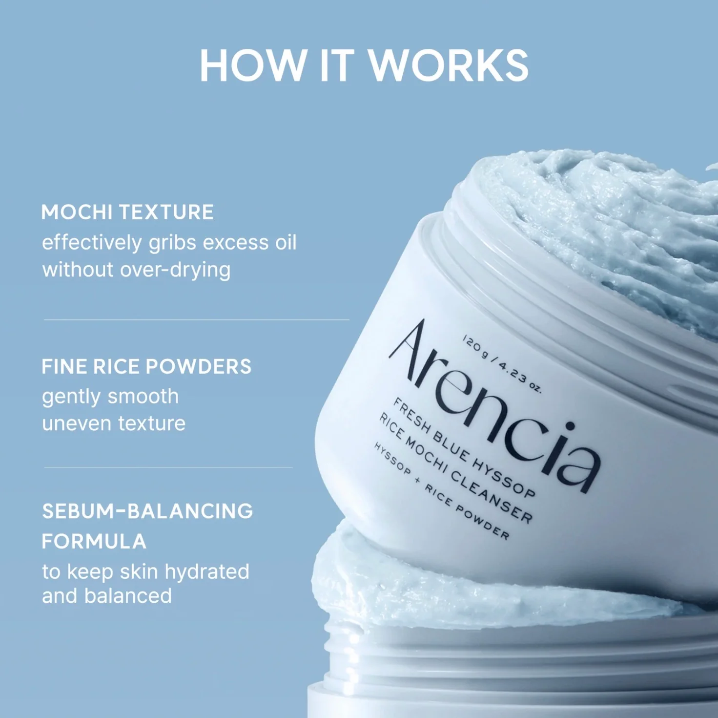 ARENCIA Fresh Blue Hyssop Rice Mochi Cleanser 120g - Image 7