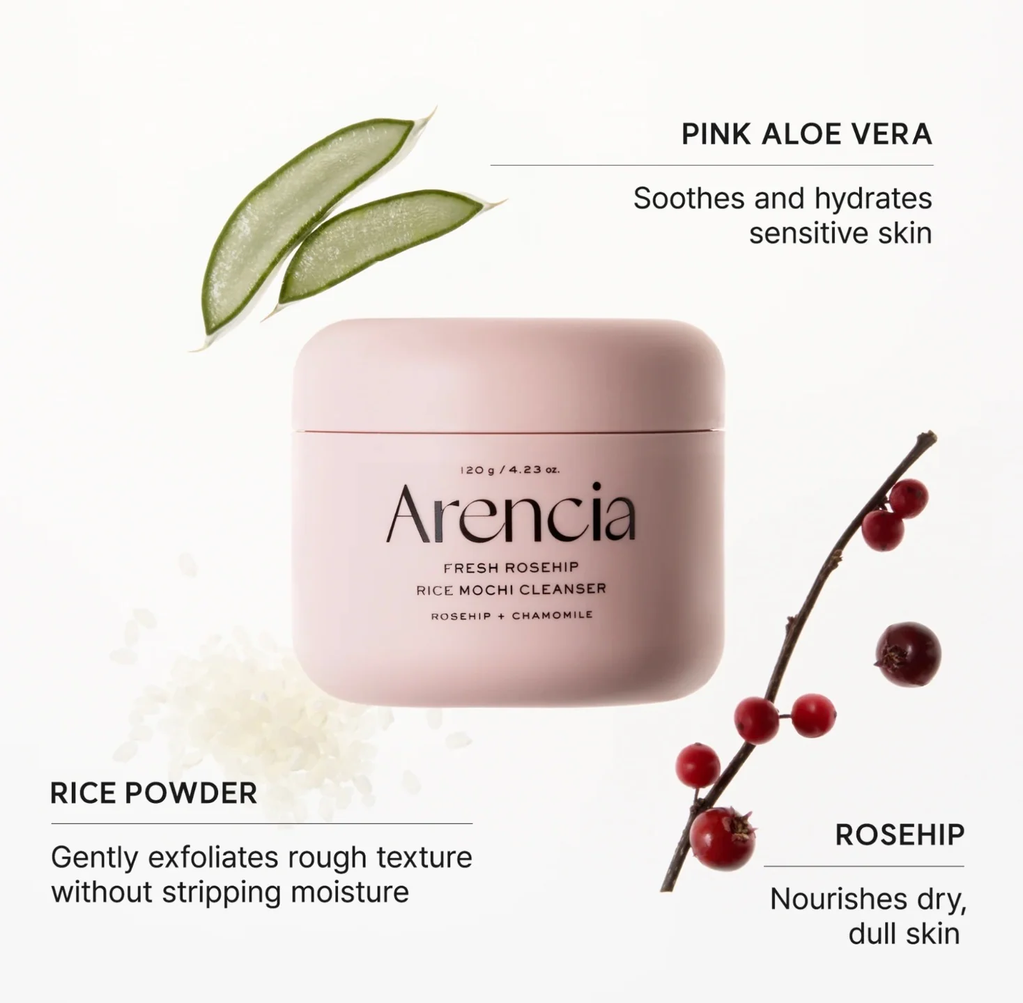 ARENCIA Fresh Rosehip Rice Mochi Cleanser 120g - Image 6