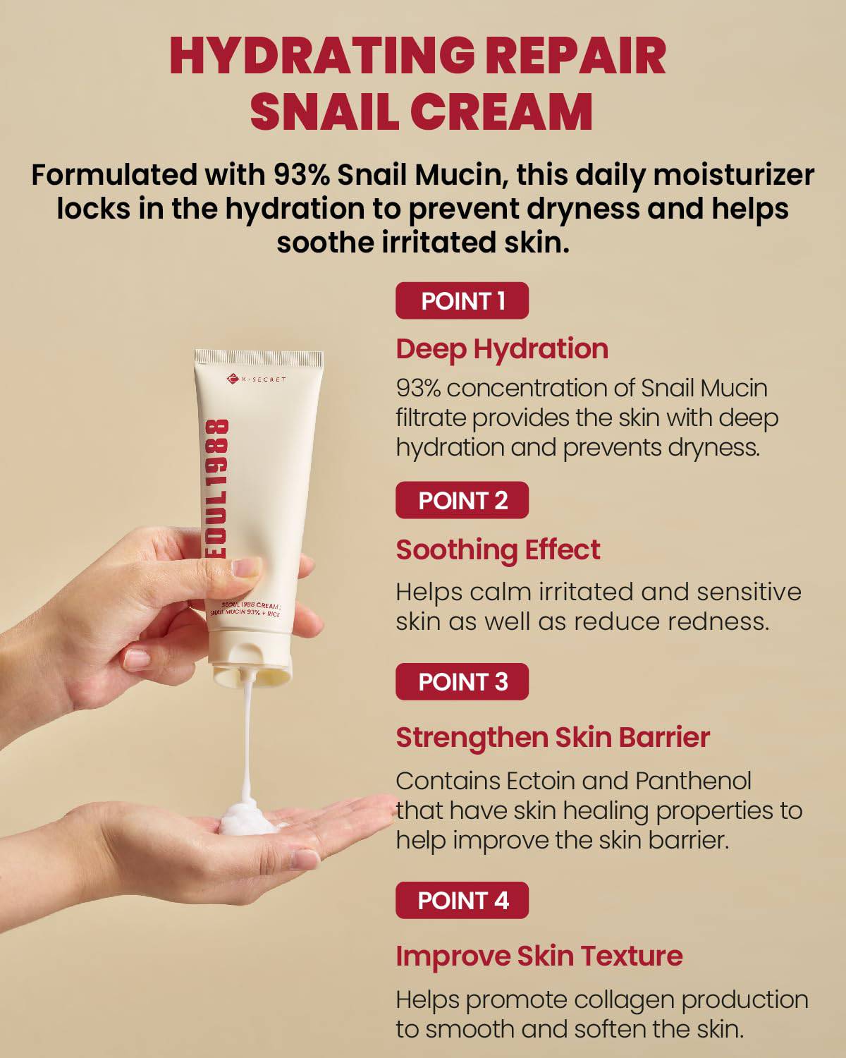 KSECRET Seoul 1988 CREAM: Snail Mucin 93% + Rice 100mL - Image 7